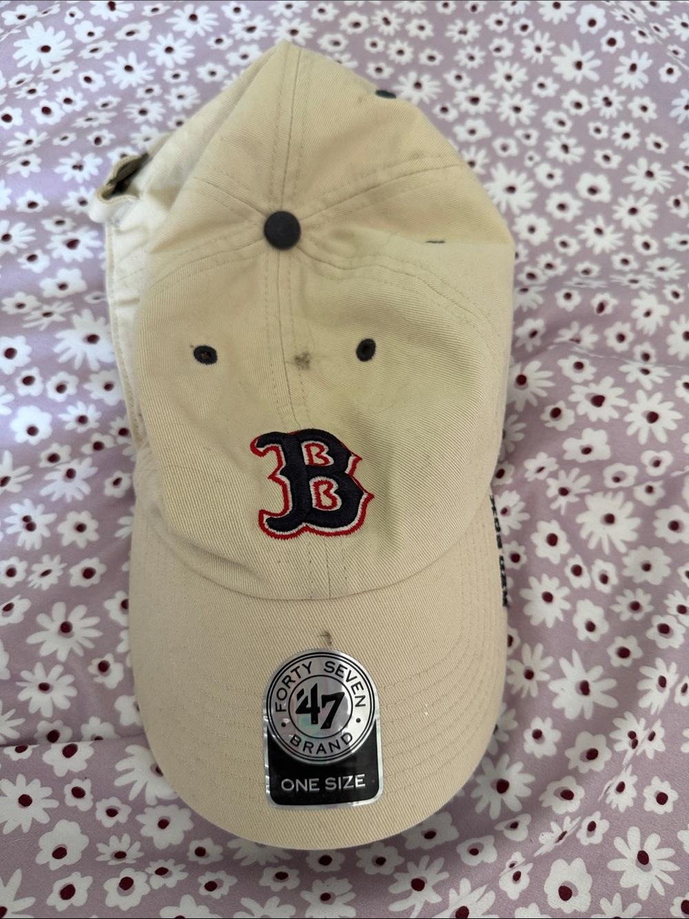47 Brand Beige Boston Red Sox Cap with Red & Black Logo